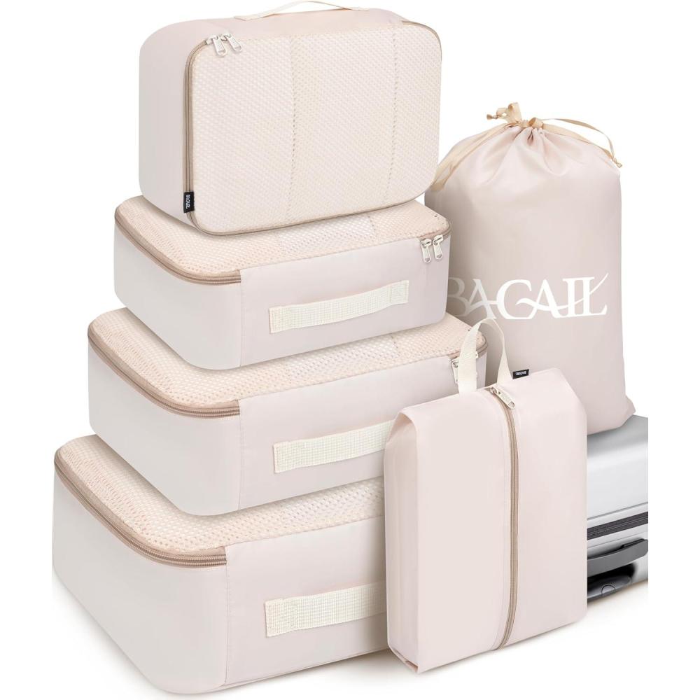 BAGAIL eight-piece beige packing cube set